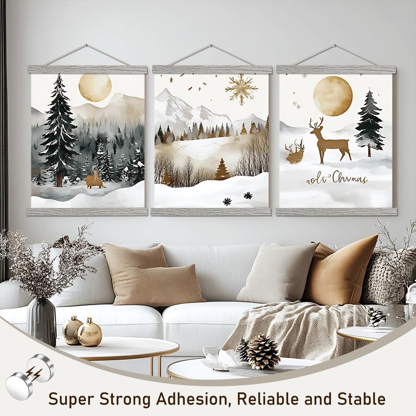 Artmag Magnetic Poster Hanger Frame, Light Wood Wooden Magnet Canvas Artwork Print Poster Hangers for 14x17 14x20 14x22 Frames Hanging Kit (Grey, 14")