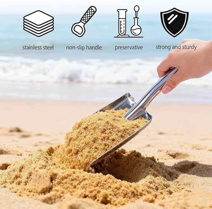 Metal Garden Ash Shovel, Silver, Stainless Steel, Compact Size, for Fireplace, BBQ, Charcoal Cleanup
