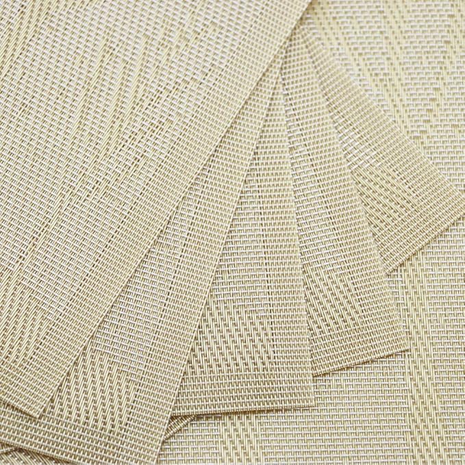 Gugrida Place Mats PVC Set of 6, Table Placemats Set of 6 PVC Washable Woven Vinyl Place Mats Heat Insulation Top Meal Mat Table Mats Natural Color (6 pcs, Gold Tree), 18 x 12 inch