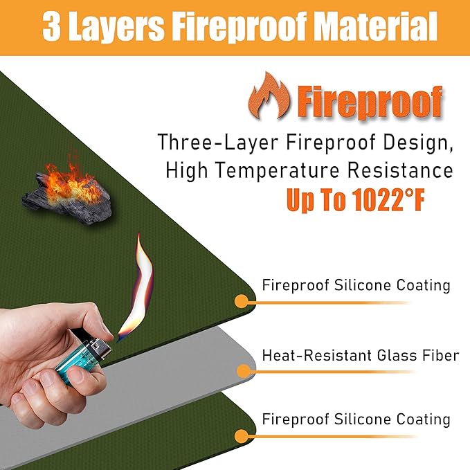 Heat Resistant Mats for Countertop and Grill Table, Fireproof Grill Mats for Outdoor Grill, Portable Charcoal Grill, Gas Grill, Pizza Oven Compatible with Blackstone, Ninja 24x36x0.04in, Green