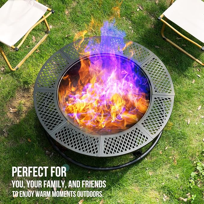 36 Inch Fire Pit with Grill,Wood Burning Fire Pits for Outside with Lid& Fire Poker,Round Metal Firepit Table 3 in 1 with Cooking Grate,Outdoor Firepits for Yard Patio Bonfire Camping(Black)