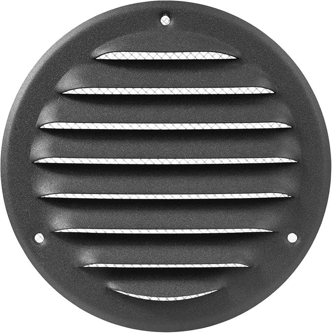 Repa Market 4'' Inch (Opening Dimensions) Anthracite Steel Vent Cover - Round Soffit Vent - Air Vent Louver - Built-in Screen Mesh - HVAC Ventilation Grille - 5.50" Inch (Outer Dimensions)
