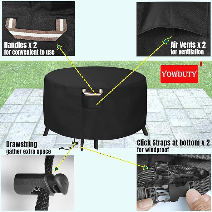 Round Propane Gas Fire Pit Cover 36 x 24 Inch, Waterproof Heavy Duty 600D Round Outdoor Fireplace Cover 36 inch, All-weather Protection For Patio Firepit / Fire Bowl 34/35/36 inch