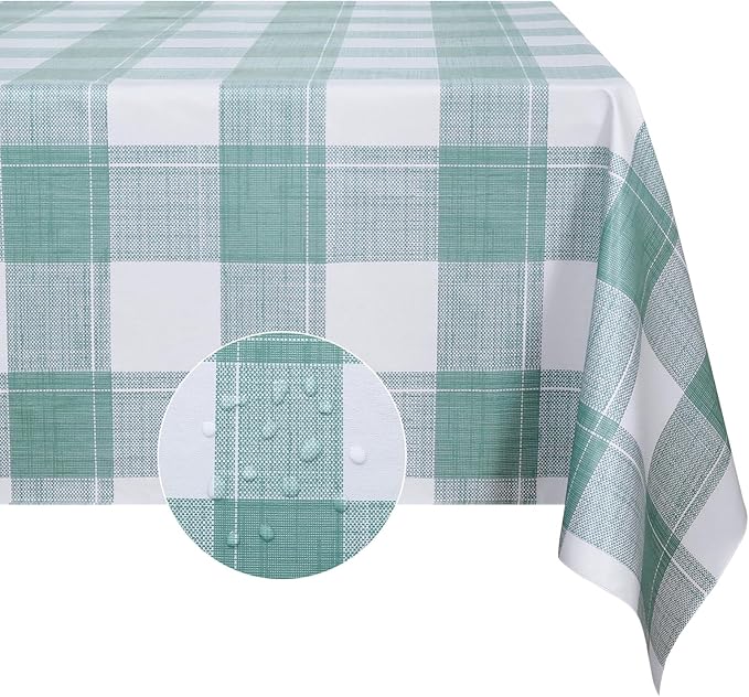 Romanstile Rectangle Plastic Tablecloth, 100% Waterproof Oil-Proof Checkered PVC Table Cloth, Heavy Duty Vinyl Table Cover for Dining, Camping, Picnic, Outdoor - 54 x 108 Inch, Sage Green Checkered