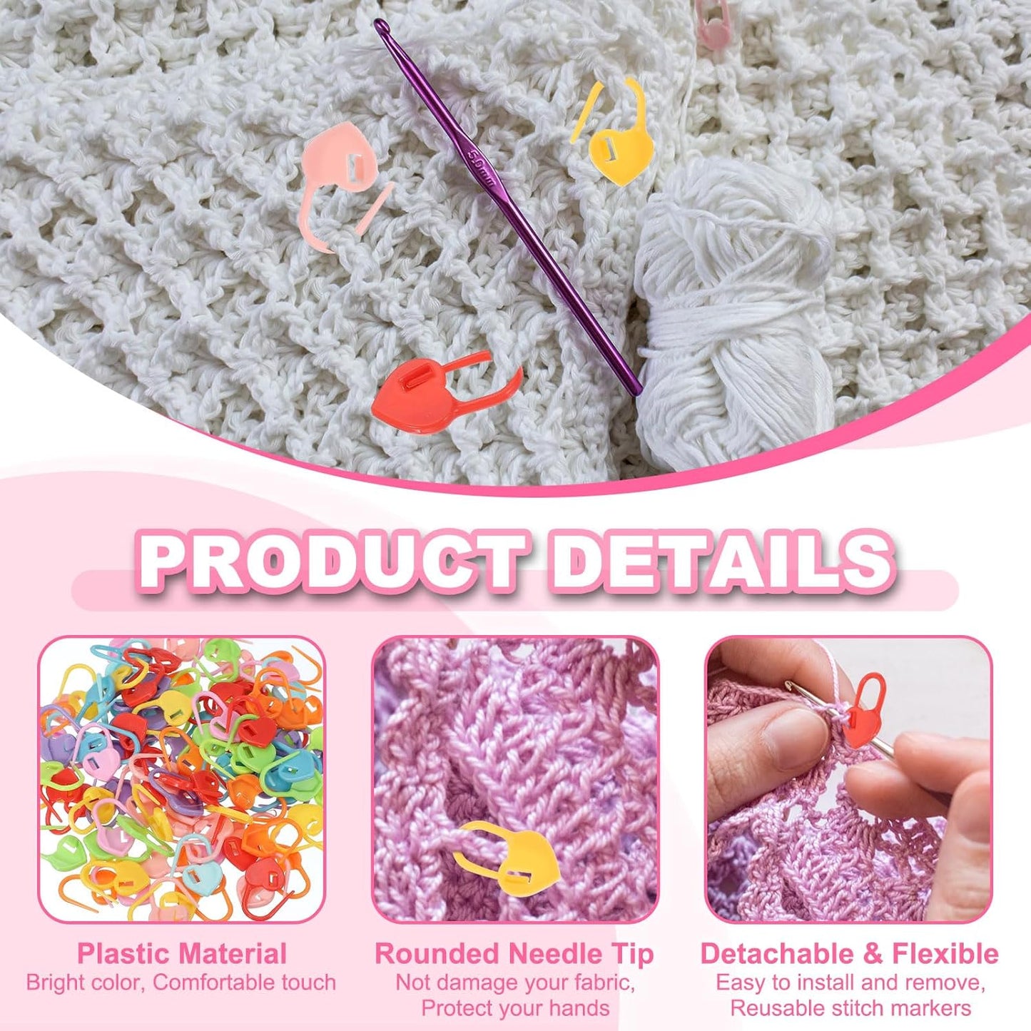 uxcell 400pcs Stitch Markers for Crocheting, Heart Shaped Crochet Marker Needle Clip Counter for Knitting Clothing Tag DIY Craft,Red