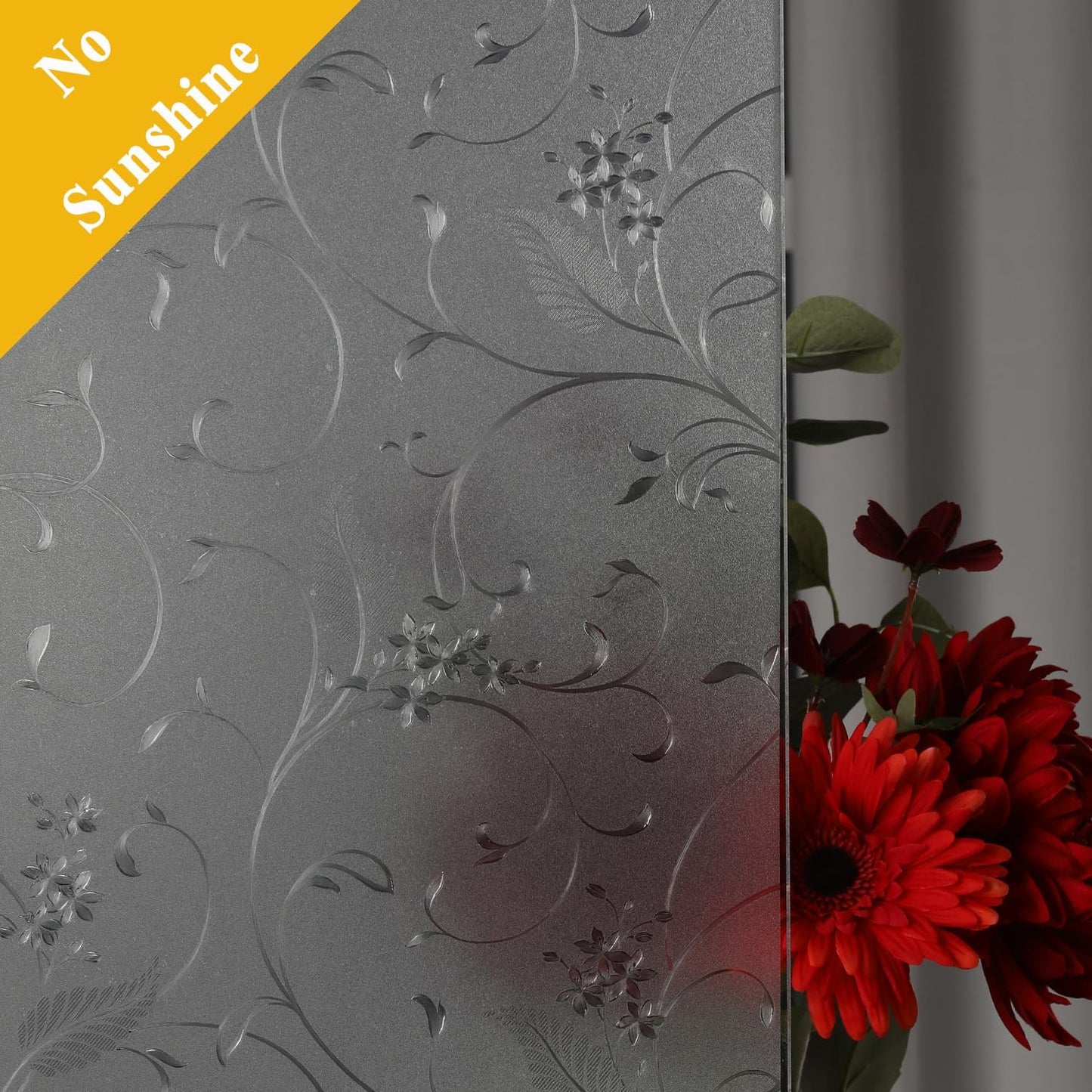 Mikomer Privacy Window Film Etched Flowers Static Cling Glass Door Film, Non Adhesive Heat Control Anti UV Window Cling for Office and Home Decoration,35 inches by 157 inches