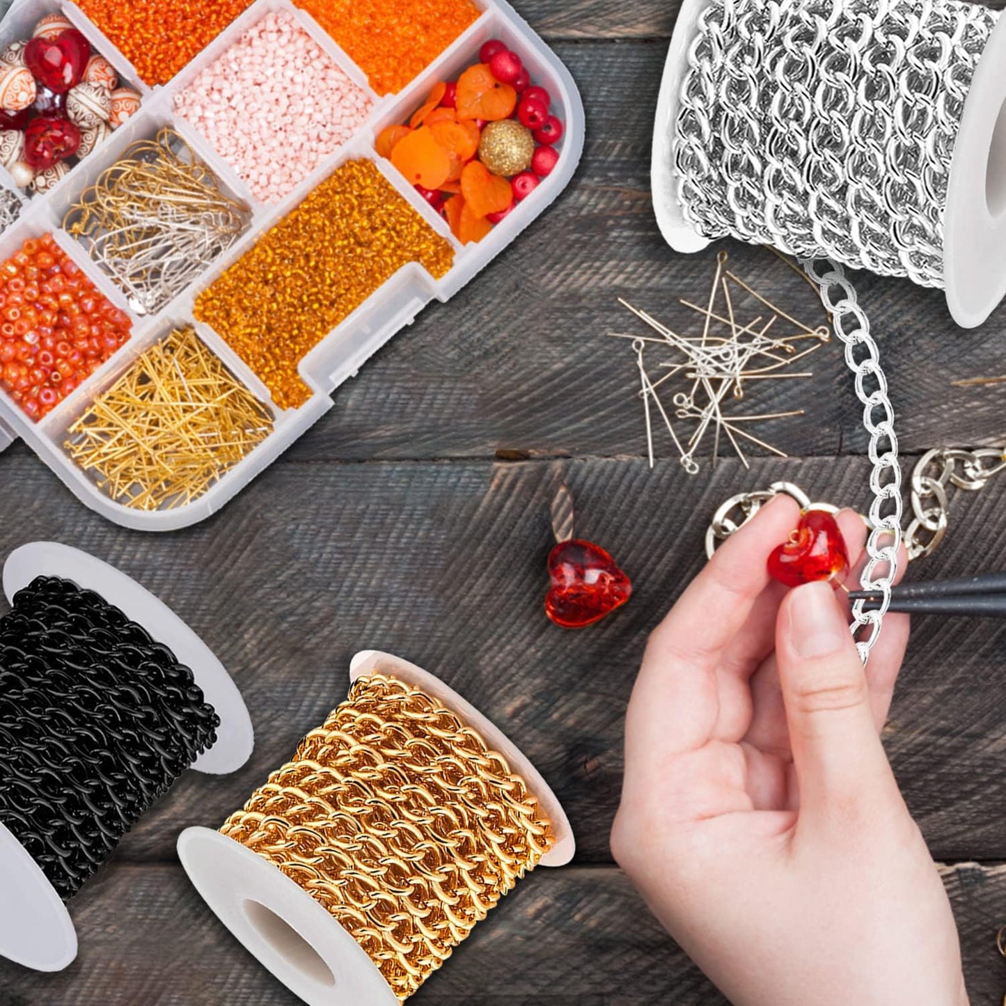 Jishi 16ft Aluminium Curb Chain Roll, Thick Twisted Chain Links, Silver Plated Metal Craft Chain Curb Link Chain Spool for Jewelry Making Necklace Bracelet DIY Crafts, Jewelry Making Findings Supplies