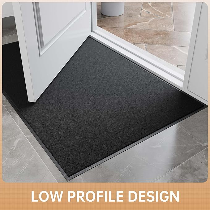 Sturdy Front Door Mat, 36" x 48" Heavy Duty Outdoor Indoor Mats to Trap Dirt and Moisture, Non-Slip Waterproof Doormat Inside Entrance, Washable Welcome Mats for Home Entryway（Black）