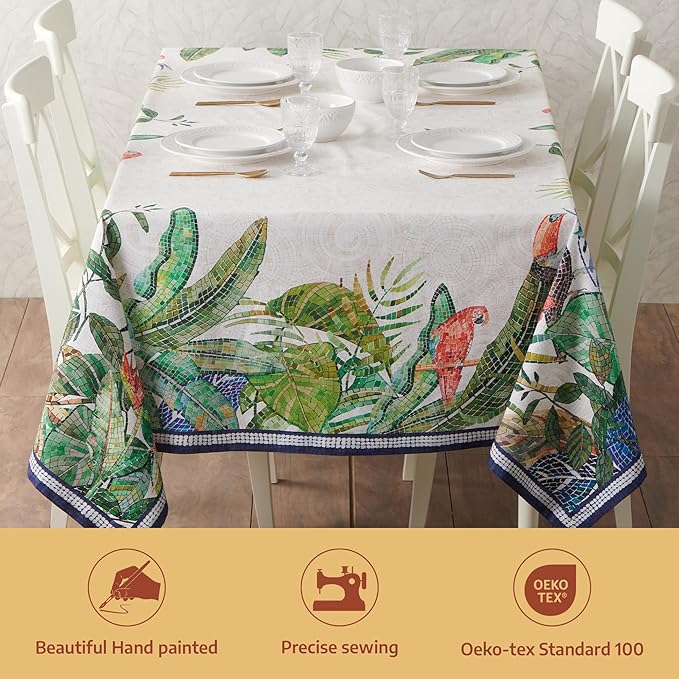 Maison d' Hermine Premium Table Cloth Square Table 100% Combed Cotton 70 x 70 Inches Tablecloth Reusable Decorative for Dining Room, Farmhouse, Home, Party, Festive & Wedding - Mosaic