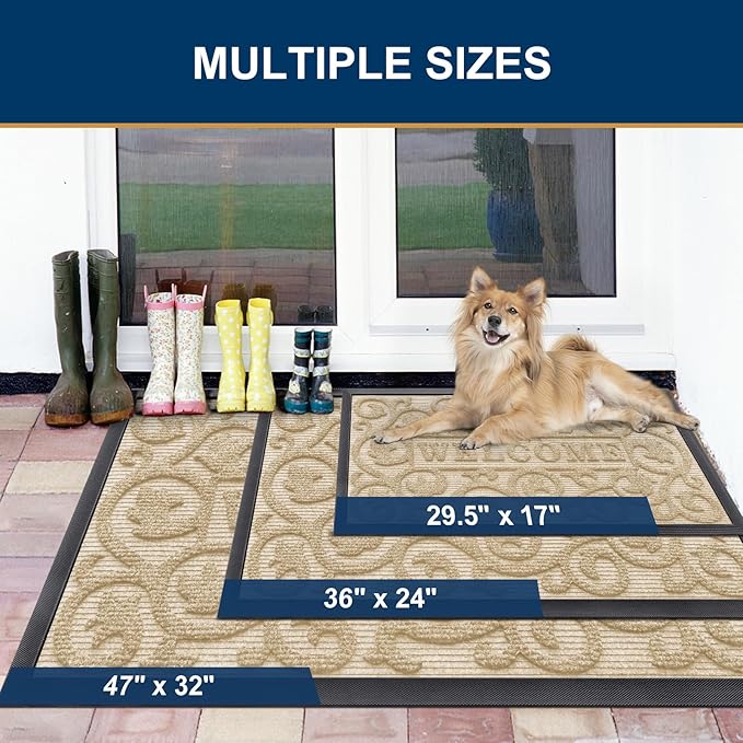 Smiry Welcome Door Mat Outside Entrance, Heavy Duty Trap Dirt and Moisture Easy Clean Low Profile Patio Porch Indoor Outdoor Front Doormat for Entry, 36x24 Inch, Beige