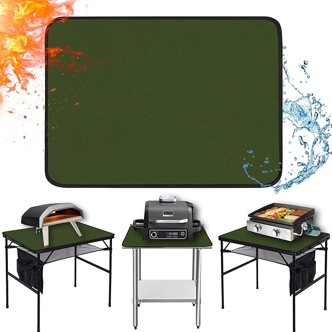 Heat Resistant Mats for Countertop and Grill Table, Fireproof Grill Mats for Outdoor Grill, Portable Charcoal Grill, Gas Grill, Pizza Oven Compatible with Blackstone, Ninja 24x36x0.04in, Green