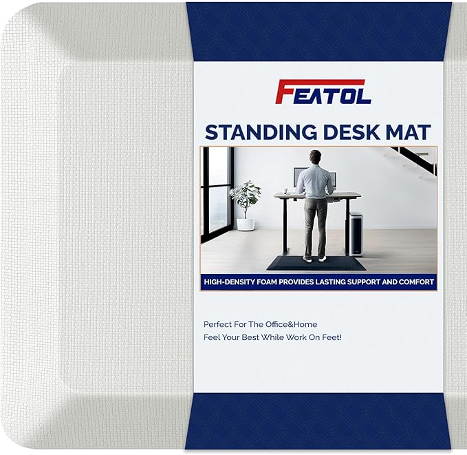 FEATOL Anti Fatigue Mats for Standing, 9/10 Extra Thick Ergonomic Standing Desk Mat, Comfort & Durable Memory Foam Standing Mat at Home,Office All Day (17" x 24", White, 1PC)