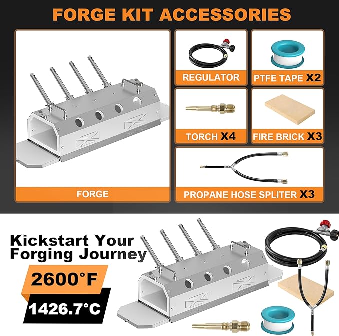 Nelyrho Gas Propane Forge 2600°F,Double Door,Large Capacity,Portable Equipment,Knife Making(Stainless Steel) Blacksmithing Farrier tool,Gas Welding Kits, Forge Kit (Four Burners)