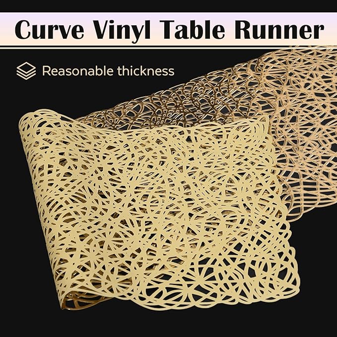 FAVE Gold Table Runners 36 Inches Heat Resistant Table Runner Flower Shaped Short Table Runner Washable Table Mats FallTable Runner for Wedding, Banquet, Birthday, Party, Restaurant (Line Pattern )