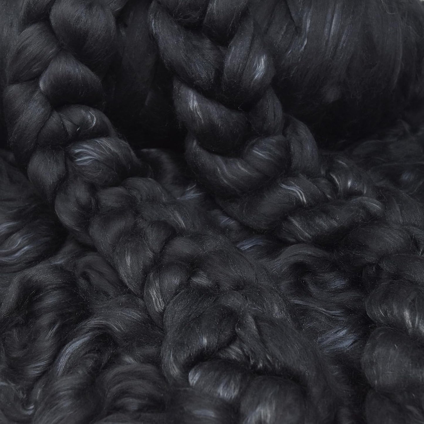 Merino Silk Luxe Tonal Designer Blend. Superfine Merino, Mulberry Silk, Tussah Silk. Top Roving for Spinning or Felting. Obsidian 4oz