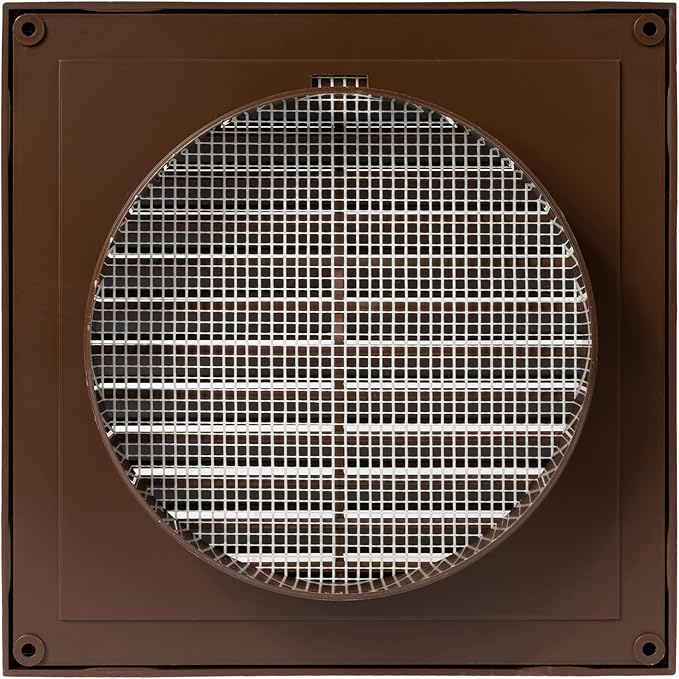 Brown 5'' Inch Ventilation Grille - Inside/Outside use - (Flange 4.9''Ø/Cover 6.7''x6.7'') - Air Vent Louver - Exhaust Hood - Available 3 Sizes / 4 Colors.