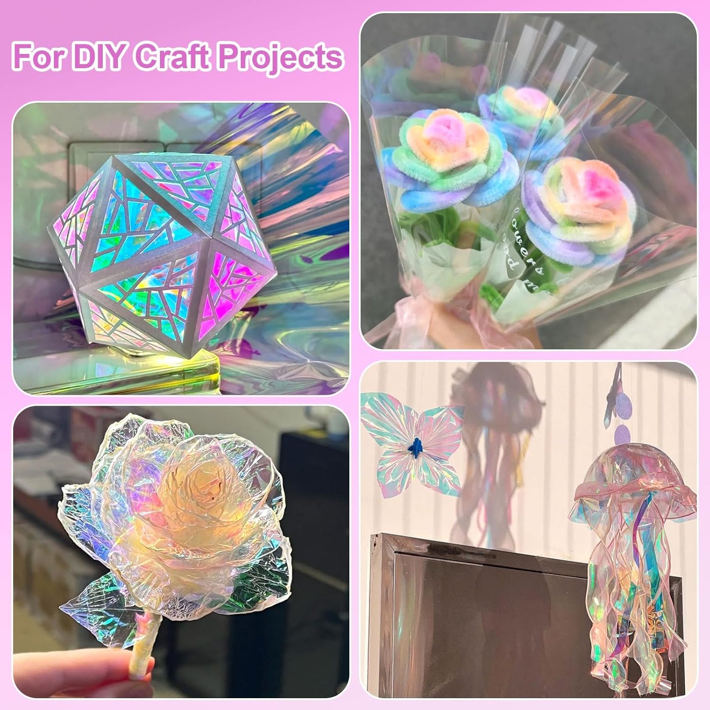 PEASUG 120 PCS Iridescent Cellophane Sheets, 7.5x7.5 Inches Holographic Candy Cellophane Wrap, Iridescent Paper for DIY Crafts Project, Art, Lights, Window Decoration