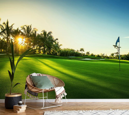 AFZEVEB-Green Golf Course Landscape Wallpaper Wall murals for Bedroom 159"x107"(Not Peel and Stick)