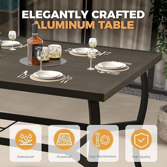 HAPPATIO 7 Piece Patio Dining Set, Aluminum Outdoor Dining Set for 6, Patio Furniture Sets, 2 Swivel Dining Chairs, 4 Dining Chairs, Aluminum Furniture Set for Patio, Yard (Black)