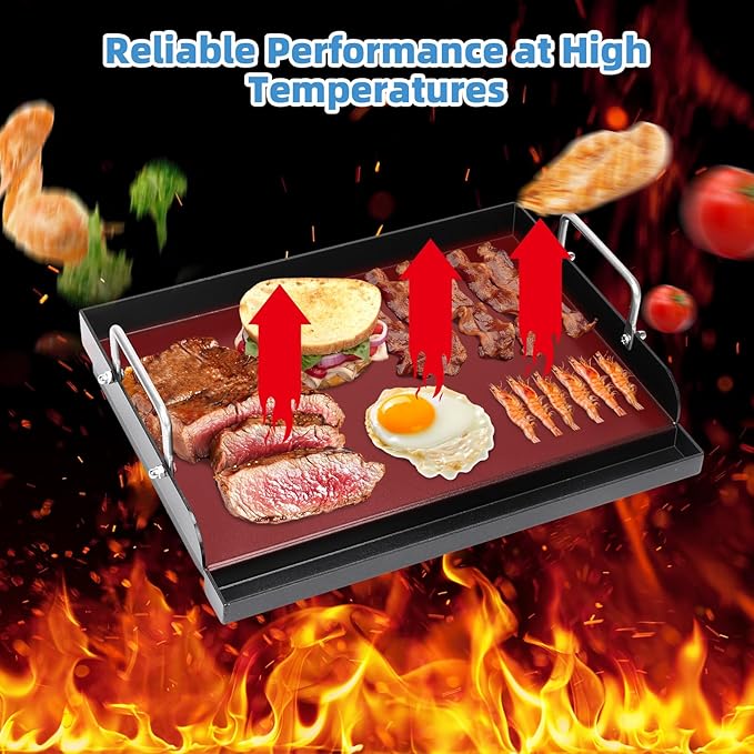 Universal Griddle Plate for Gas Grill – Premium Ceramic Coating Cooking Griddle for Gas Stove/Charcoal/Electric, 17x13 Inches, Flat Top Plate Insert for Outdoor Grill