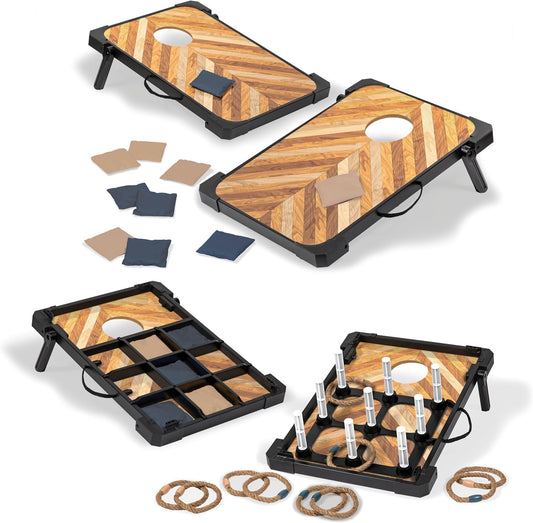EastPoint 3-in-1 Bean Bag Toss, Tic Tac Toss, Ring Toss Game Set