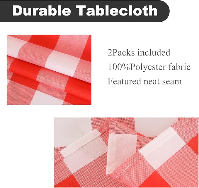 2 Pack Waterproof Polyester Fabic Square Checkered Tablecloth，54x54 Outdoor Table Cloth，Oil Stain Prevention Table Cloth for Pinics and Parties（Red and White）
