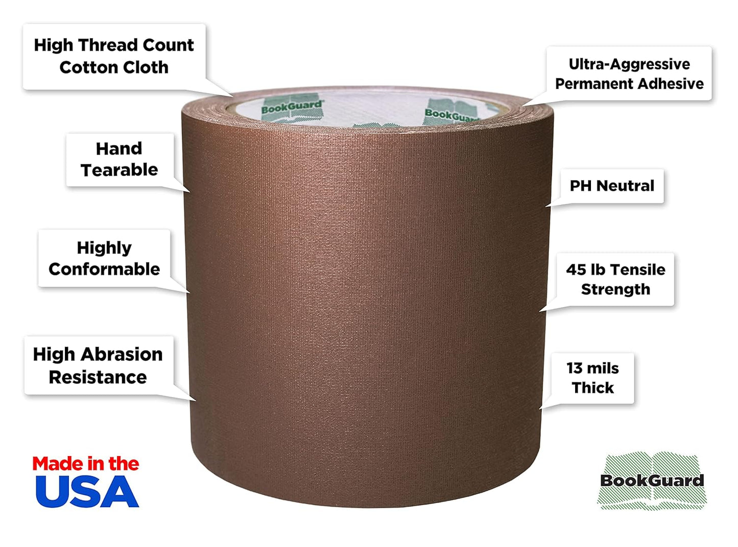 BookGuard 4 inch Premium Bookbinding Repair Cloth Tape, 15 Yard Roll, Tan