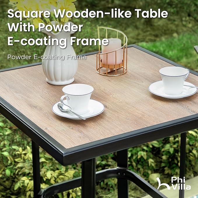 PHI VILLA Outdoor Bar Set for 6, High Top Patio Table and Chairs with Outdoor Swivel Bar Stools for Yard and Garden