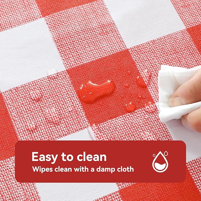 Romanstile Gingham Rectangle Plastic Tablecloth, 100% Waterproof Oil-Proof Checkered PVC Table Cloth, Heavy Duty Vinyl Table Cover for Dining, Camping, Picnic, Outdoor - 54 x 120 Inch, Red and White