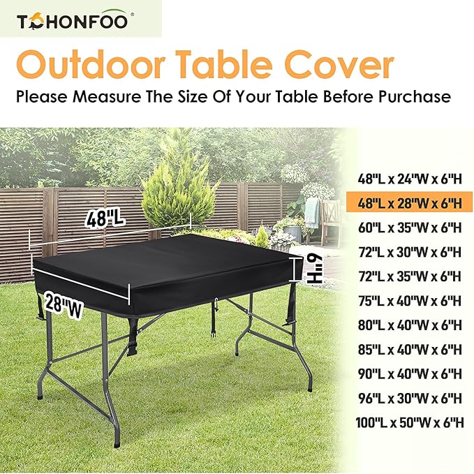TOHONFOO Patio Coffee Table Cover - Waterproof Anti-UV Patio Table Cover - Outdoor Table Cover 48" L x 28" W x 6" H