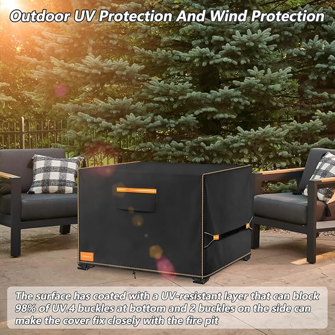 Fire Pit Cover,Outdoor Heavy Duty 600D 100% Waterproof Fire Pit Cover Square,Weatherproof Firepit Covers Square 32" L x 32" W x 24" H,Black