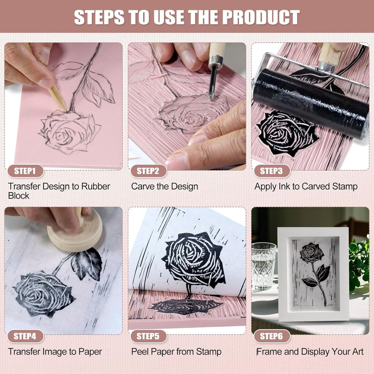 Linoleum Blocks for Printmaking Supplies - 5PCS 4”x6”Rubber Linocut Block Printing Kit for Stamp Carving, Soft Relief Printing Linoleum for DIY Crafts & Art Projects