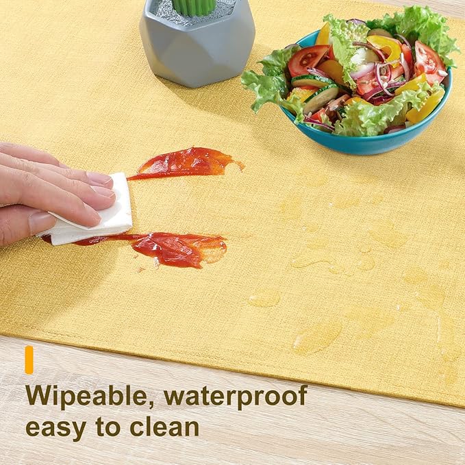 Waterproof Wipeable Table Runner, Thick Farmhouse Runner, Dresser Runner, Rustic Table Runner for Kitchen, Dining Room, Bedroom, Living Room, Indoor and Outdoor (90'', Mustard Yellow)