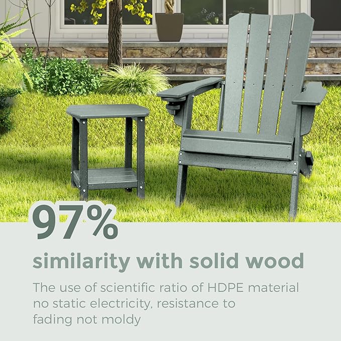Adirondack Square Outdoor Side Table,2-Tier Storage Patio Side Table, HDPE End Tables for Backyard Pool Porch Garden Lawn