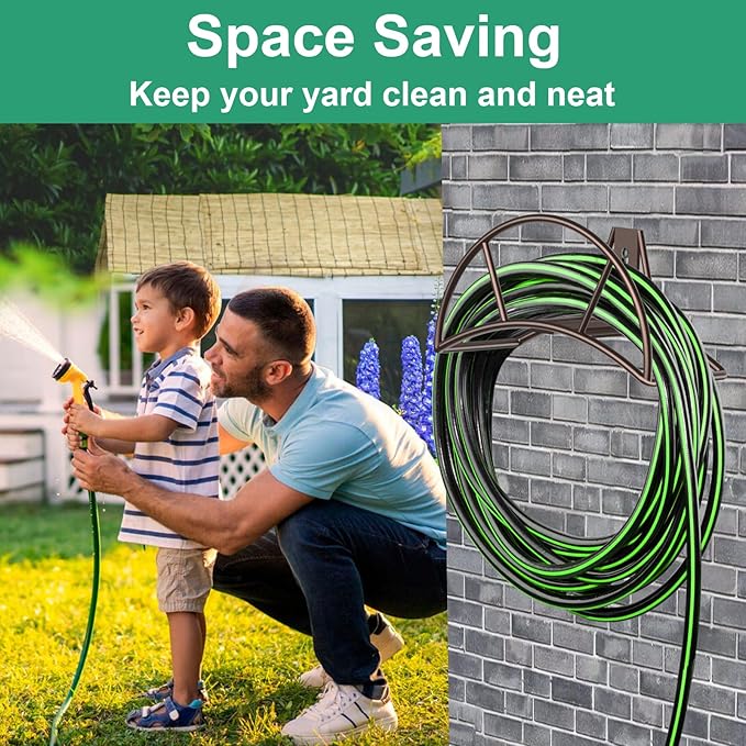 TomCare Garden Hose Holder Heavy Duty Water Hose Holder Wall Mount Hose Hanger Decorative Durable Garden Hose Storage Hose Reel Solid Metal Hose Stand Sturdy Hose Holders for Outside Yard, Bronze