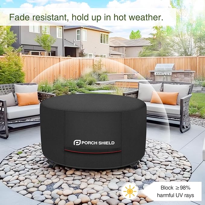 Porch Shield Round Patio Fire Pit Cover Fade Resistant Waterproof Outdoor Firepit Cover 28 inch for Small Fire Bowl