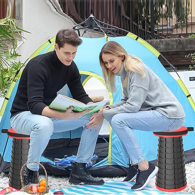 ALEVMOOM Telescoping Stool with Cushion, Portable Collapsible More Sturdy Capacity 440Ib, Retractable Collapsible Camping Adjustable Folding Stool for Hiking Garden BBQ