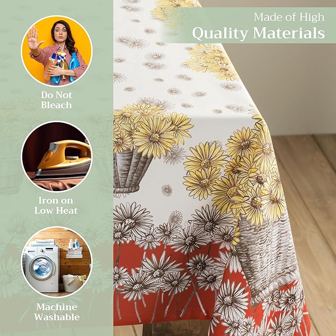 Maison d' Hermine Table Cloth Square Table 100% Cotton 54 x 54 Inches Fall Tablecloth Reusable Everyday Use for Thanksgiving Christmas Decorations Dining Farmhouse Party (Bagatelle)