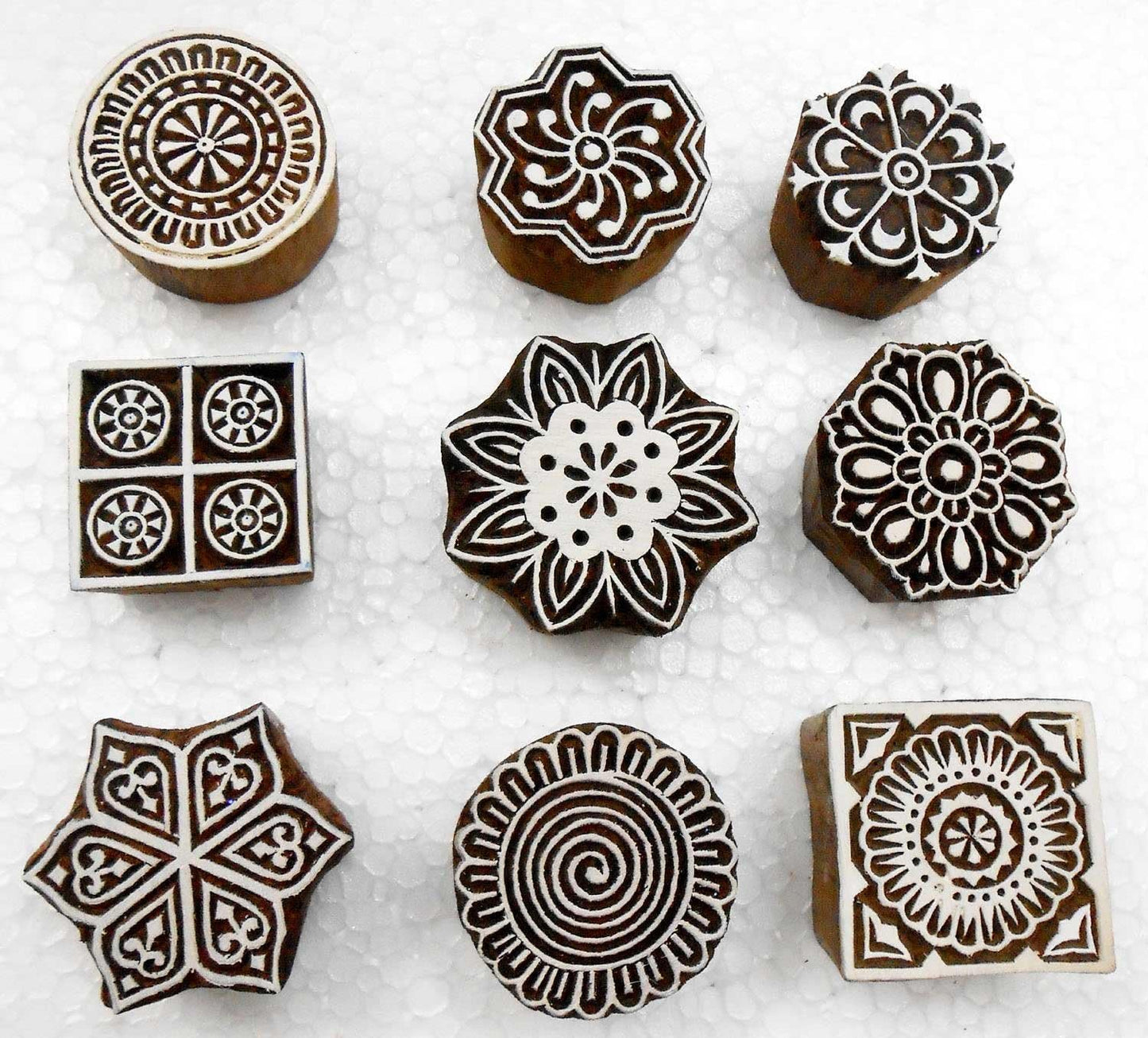 Handcarved Wooden Block Printing Stamps (Set of 9) for Textile Designing/Craft Printing Pattern for Saree/Scrapbookng/Tattoo