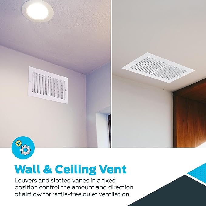 EZ-FLO 12 x 6 Inch (Duct Opening) Air Vent Cover for Wall or Ceiling, Two-Way Ventilation Register, Solid Steel HVAC Register Cover, White, 61612