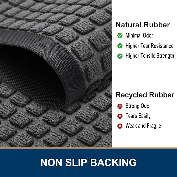 Smiry Front Door Mat Outside Entrance, Heavy Duty Natural Rubber Doormat, Non Slip, Trap Dirt and Moisture, Easy Clean, Low Profile Welcome Floor Mats for Indoor Outdoor Entry, 71x23 Inch, Grey