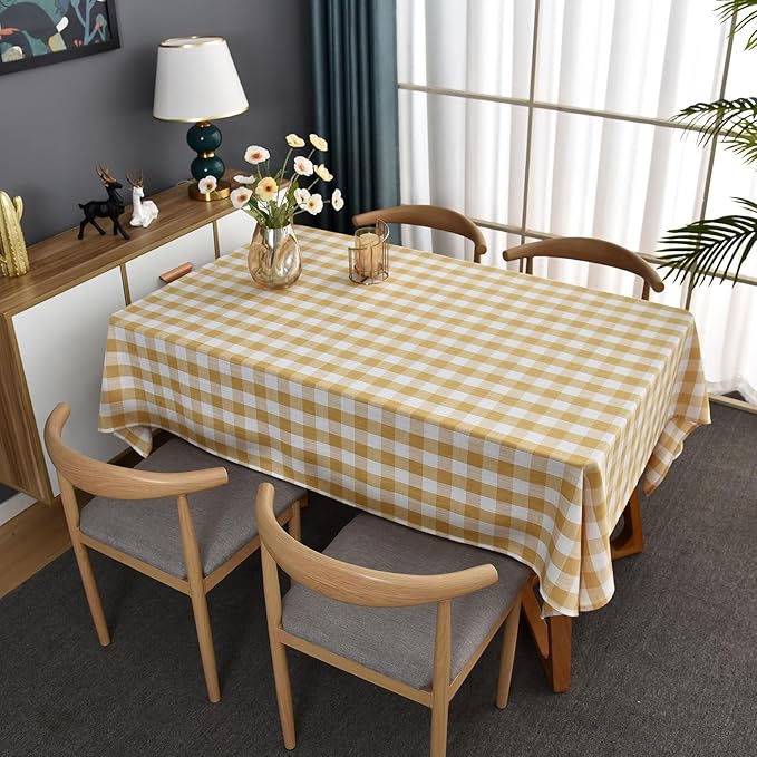 Gingham Table Cloth for Rectangle Tables Yellow Checkered Plaid Tablecloth Heavy Duty Cotton Blend Washable & Wrinkle Table Cover for Outdoor Kitchen Dining Picnic Camping (52x98 Inch)