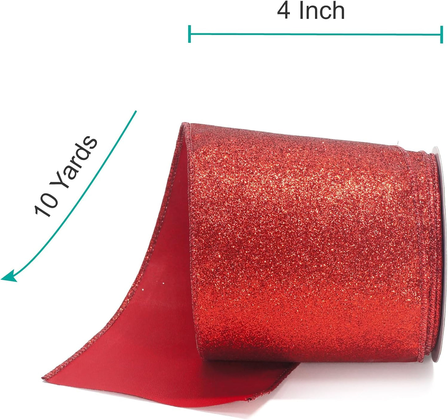 CT CRAFT LLC Glitter Wired Ribbon 4" x 10 Yards Red for Christmas Home Decor Bow Gift Wrapping DIY Crafts Wreath