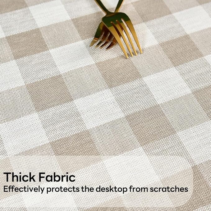 Gingham Tablecloth Rectangle Table Cloth Heavy Duty Cotton Checkered Table Cover for Spring Picnic Kitchen Dining(C-Beige, 52x86 inch)