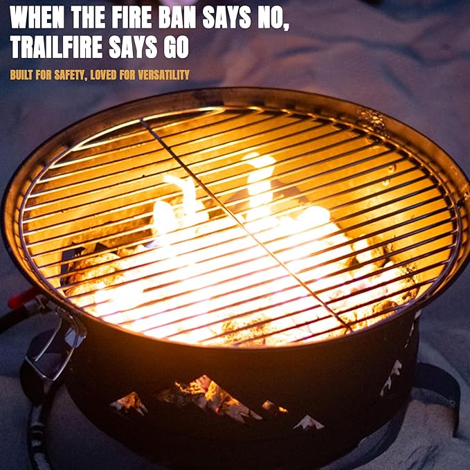 Trail Fire 4-in-1 Grill Portable BBQ with Grill, Wok, Pizza Oven, and Portable Fire Pit (Pizza Stone & Carry Bag Included) - 16" Grilling Surface