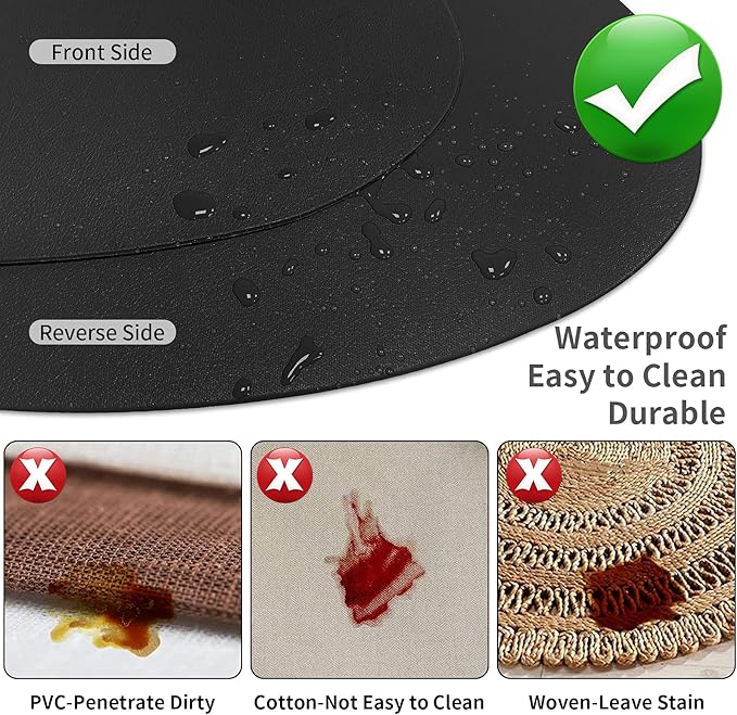 Herda Dining Leather Placemats Set of 4 Wipeable Washable Place Mats for Square Round Table Easy to Clean Table Mats for Kitchen Patio Indoor Outdoor, Black Leather Halloween Place Mat 4 Pack