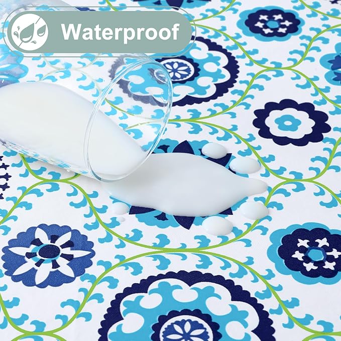 misaya Square Waterproof Vinyl Table Cloth, Wipeable Tablecloth with Flannel Backing, Plastic Table Cover for Dinner, Picnic, Indoor and Outdoor (Navy Mandala, 54" x 54")