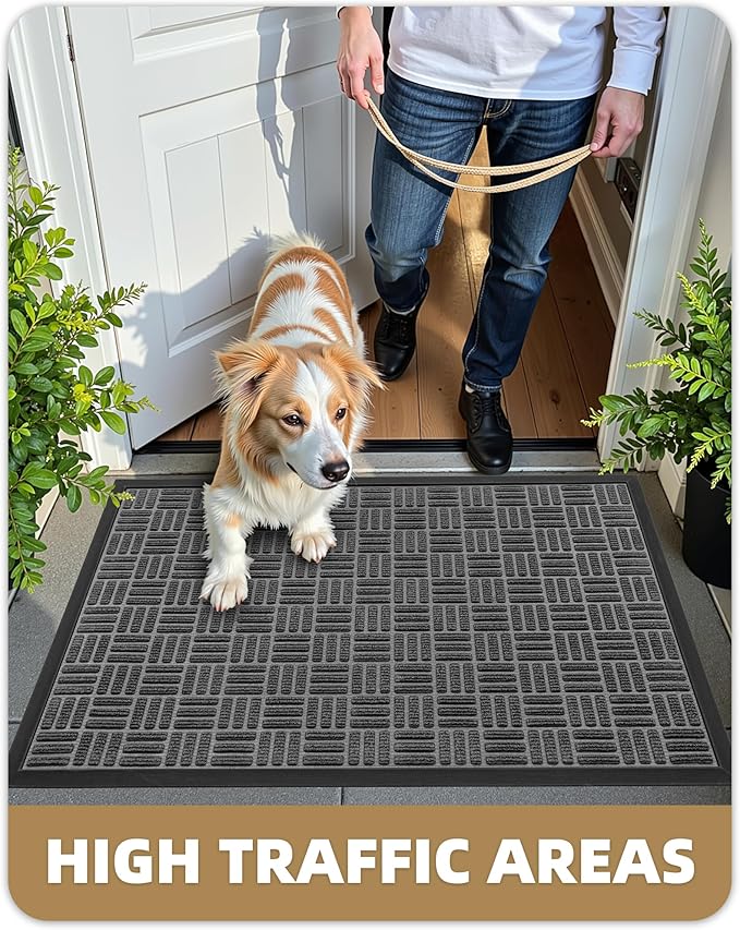 Color&Geometry Front Door Mat Outside Entrance, Heavy Duty Non Slip Low Profile Doormat for Entryway, Trap Dirt and Moisture Welcome Mats All-Weather, Easy Clean, Patio, Garage, 24"x48" Grey