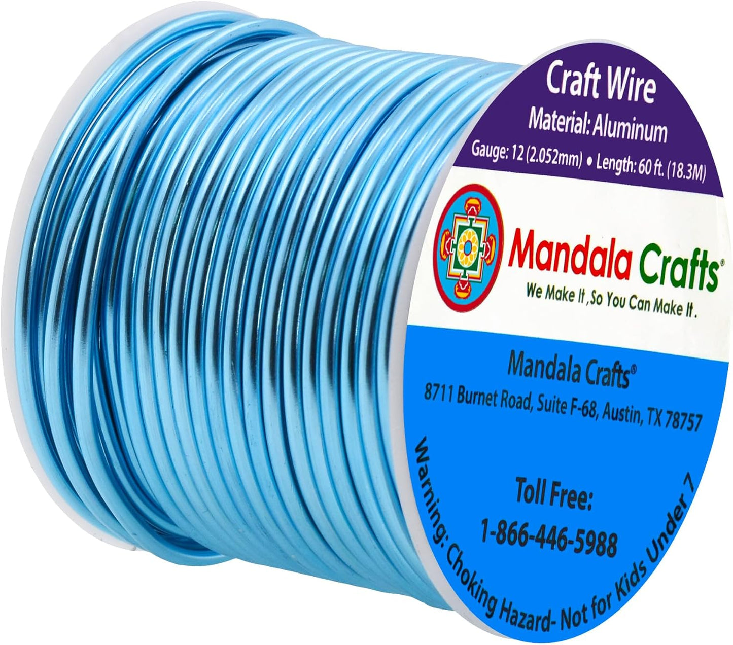 Mandala Crafts 12 Gauge Anodized Aluminum Craft Wire for Jewelry Making - 60 FT Colored Flexible Vivid Sky Blue Wire - Bendable for Bonsai Armature Crafting Sculpting