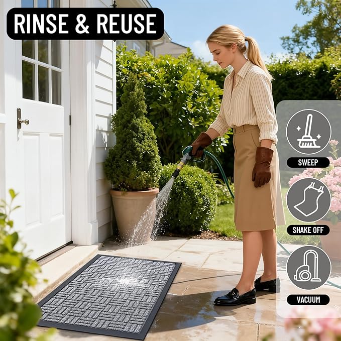 OLANLY Front Door Mat Outside Entrance 47x32, Absorbent, Heavy Duty Sturdy Natural Rubber Doormat Indoor Outdoor, Non-Slip, Stain and Fade Resistant, Low Profile Floor Mat for Entryway, Charcoal Gray